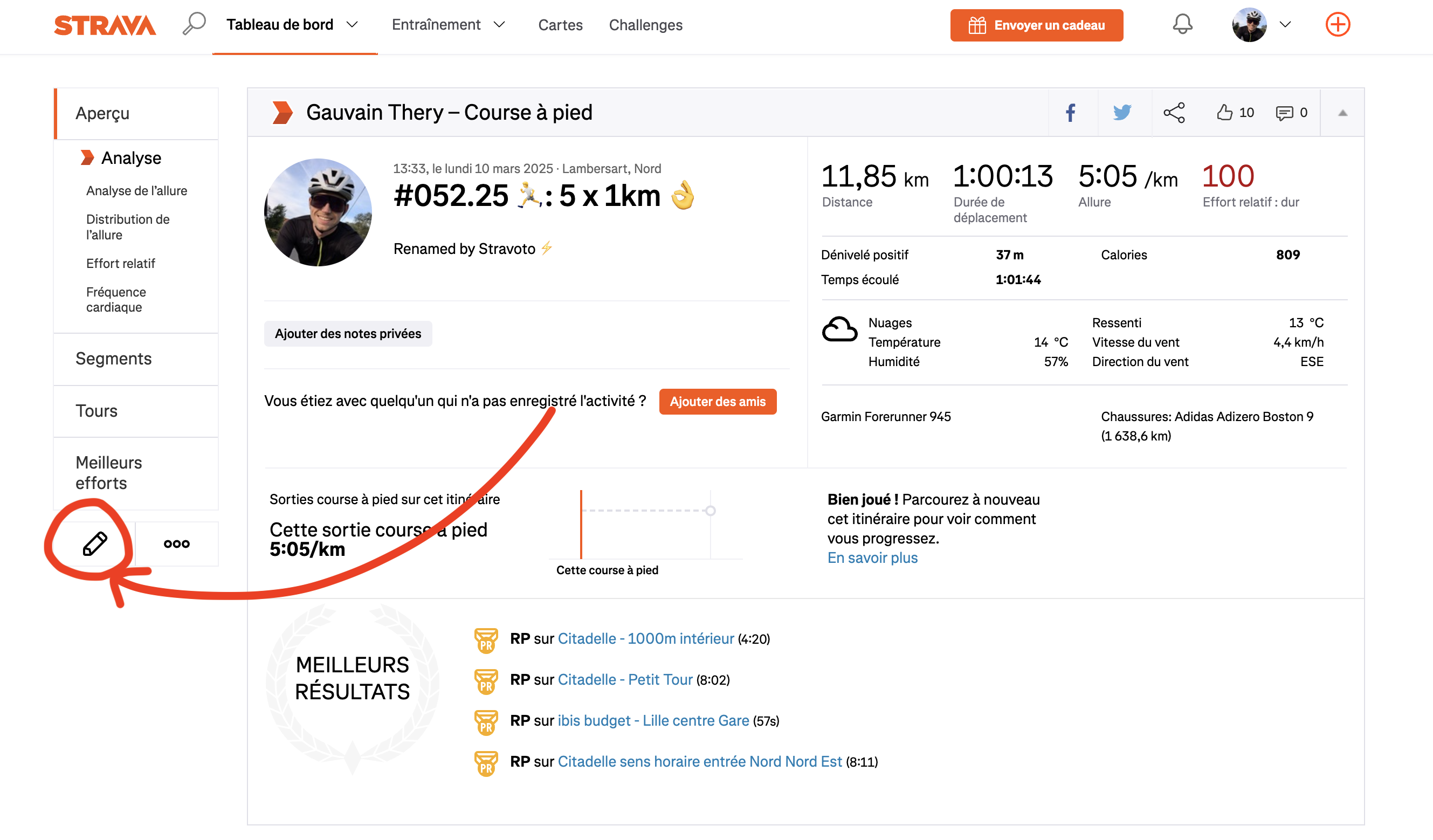 Screenshot of Strava app