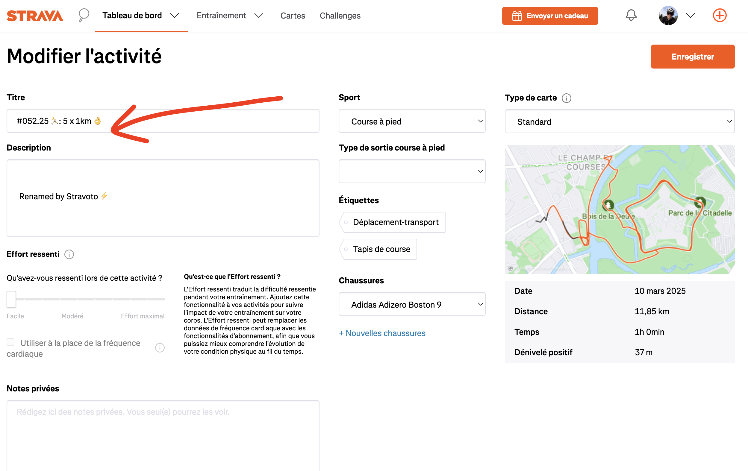 Screenshot of Strava app