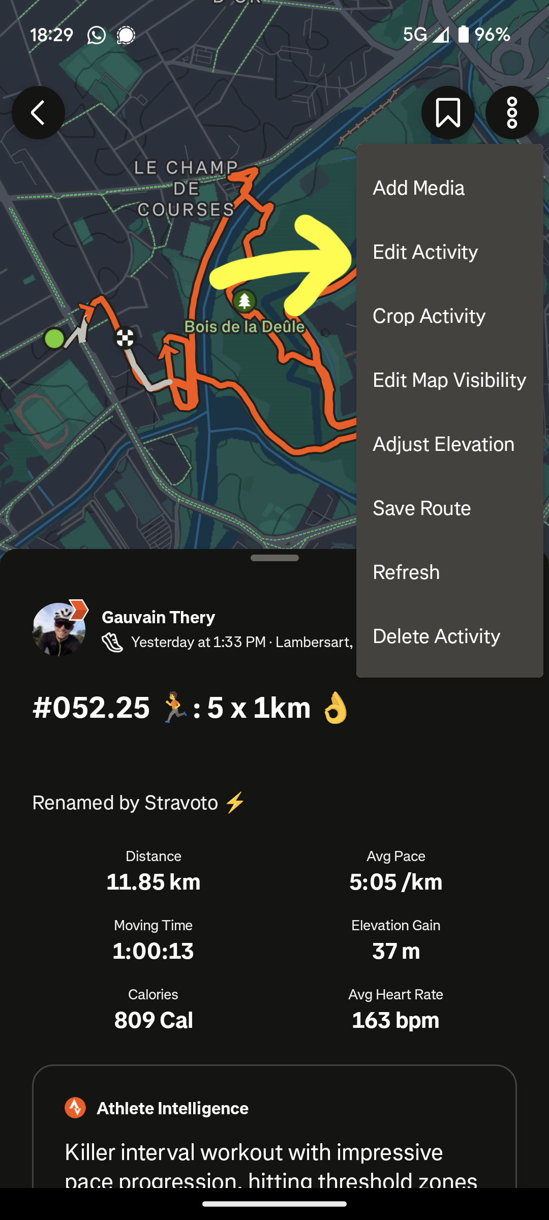 Screenshot of Strava app