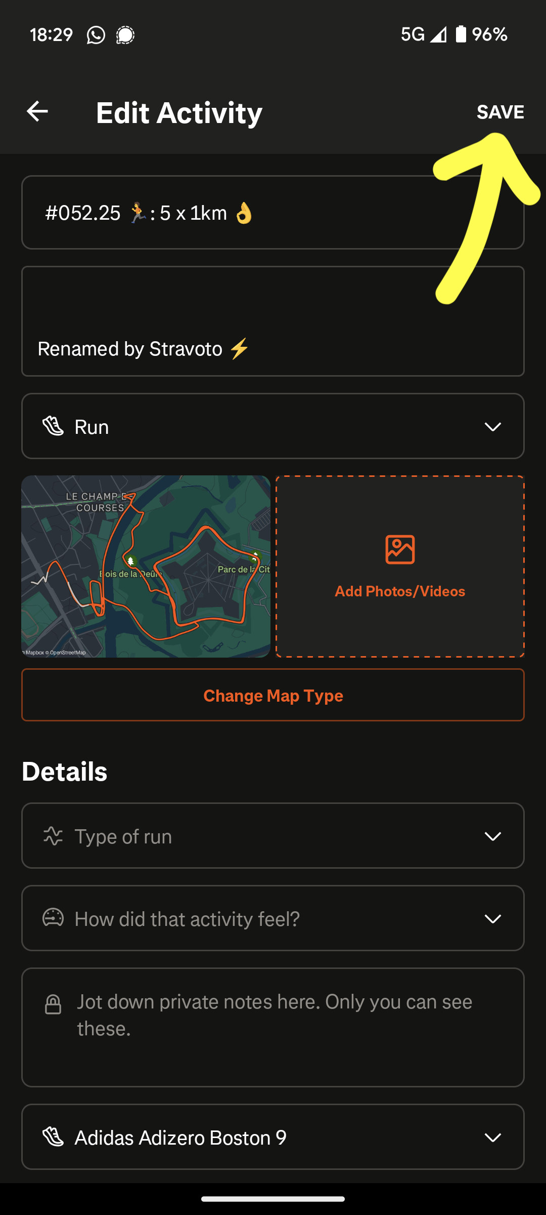 Screenshot of Strava app