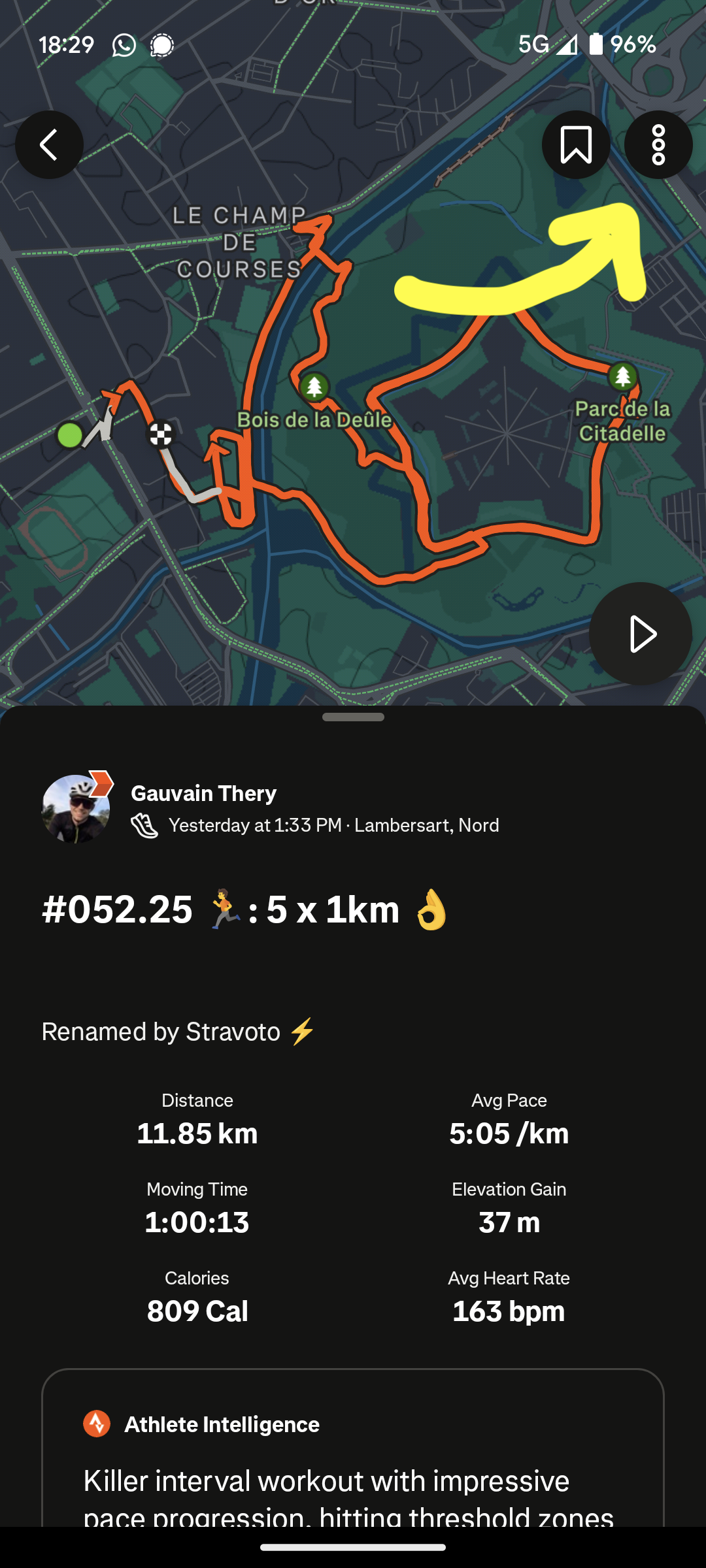 Screenshot of Strava app