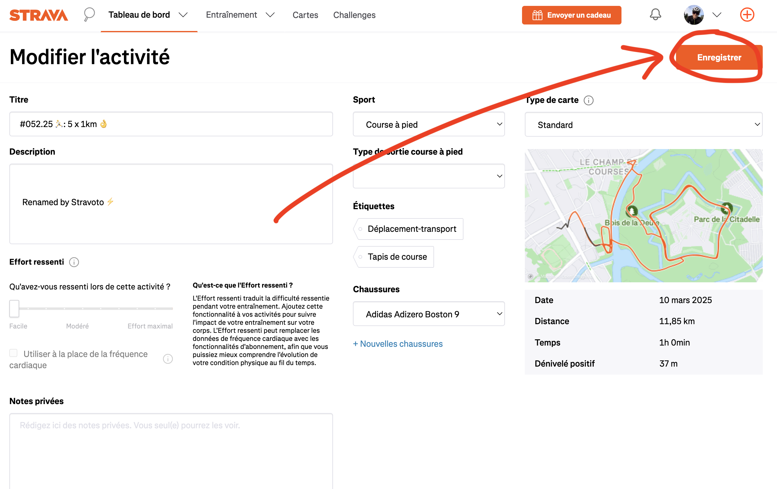 Screenshot of Strava app